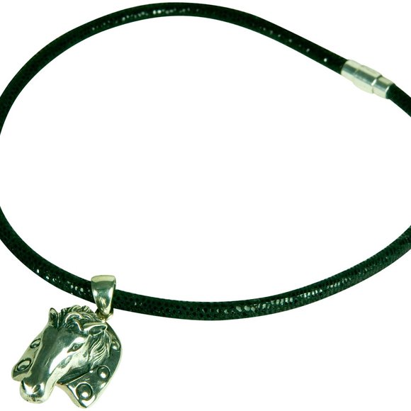 2PCS-HORSE HEAD PENDANT WITH LEATHER CORD - STERLING SILVER (.925) - Picture 1 of 11